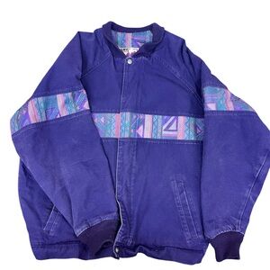 Vintage Walls Bomber Blanket Lined Jacket Faded Purple Demin Aztec Detail